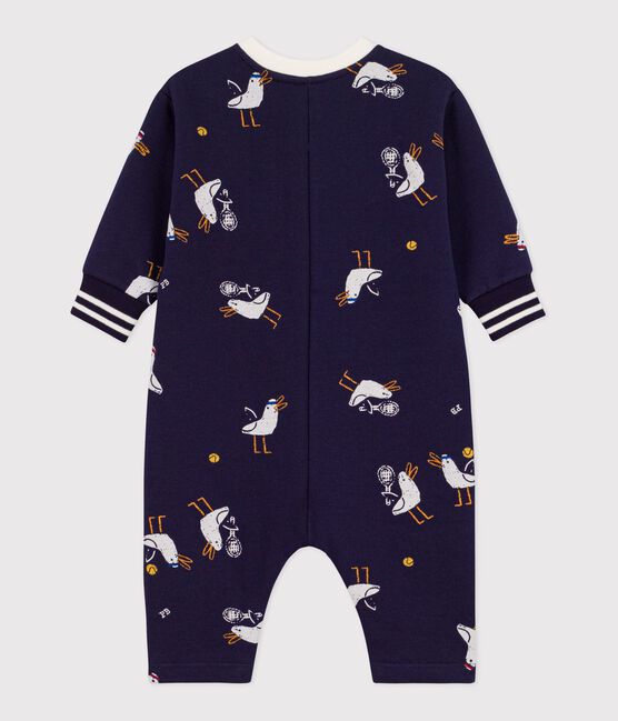 Babies' long seagull print cotton jumpsuit SOIR blue/MULTICO