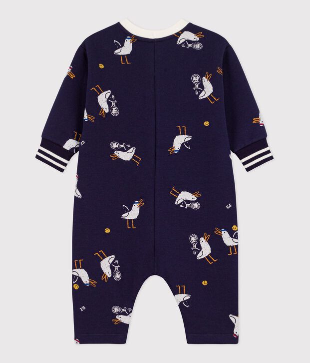Babies' long seagull print cotton jumpsuit blue/multicolor