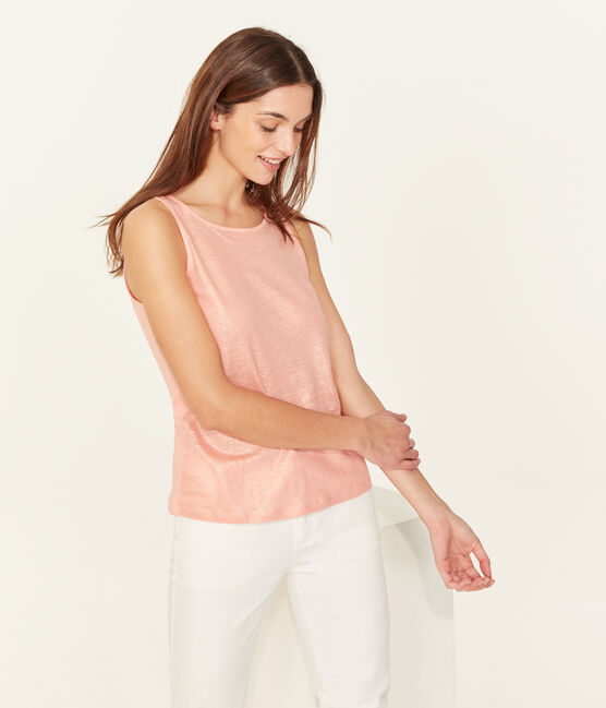 Women's iridescent linen sleeveless top ROSAKO pink/COPPER pink