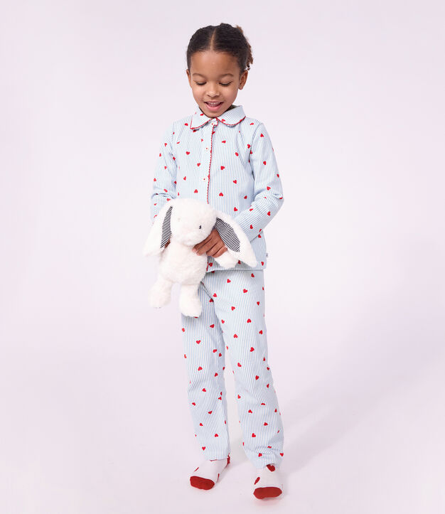 Children's buttoned heart pattern cotton pyjamas white/multicolor