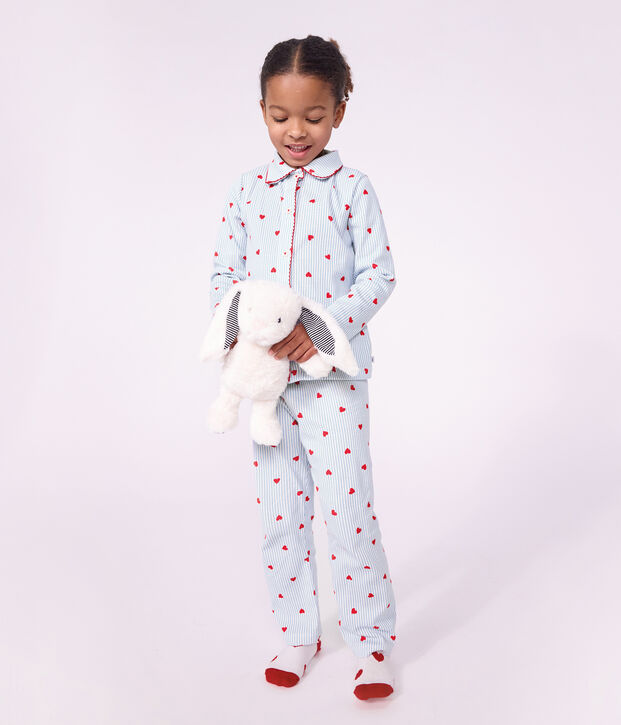 Children's buttoned heart pattern cotton pyjamas white/multicolor