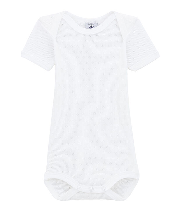 Set of 2 newborn baby short-sleeved unisex bodysuits white