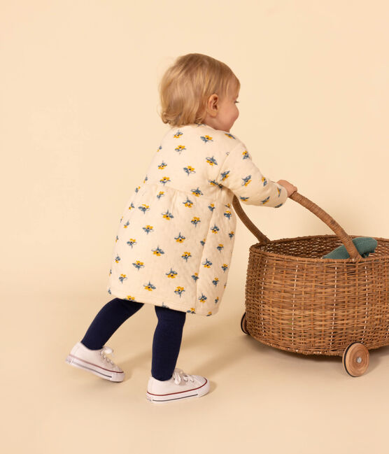 Babies' Long-Sleeved Patterned Quilted Tube Knit Dress AVALANCHE white/MULTICO