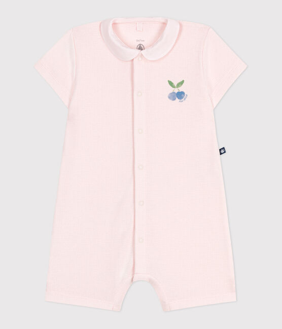 Babies' short cotton playsuit with a Peter Pan collar FLEUR pink