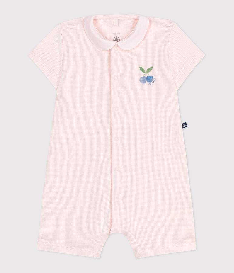 Babies' short cotton playsuit with a Peter Pan collar pink