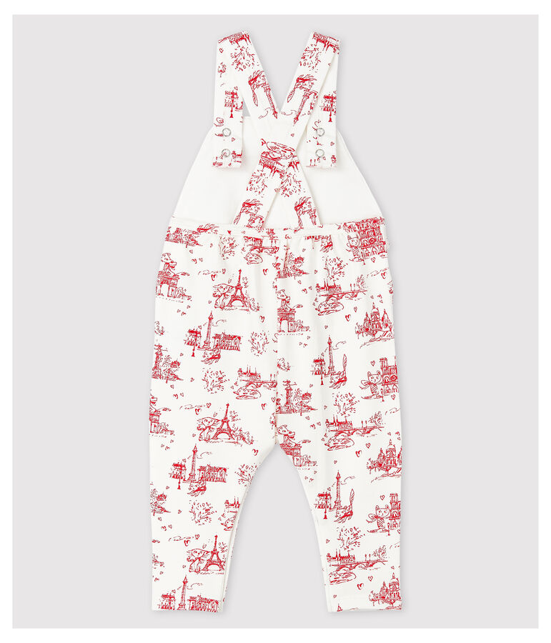 Baby Girls' Long Fleece Dungarees white/red