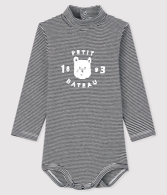 Baby's long-sleeved roll-neck bodysuit SMOKING blue/MARSHMALLOW white