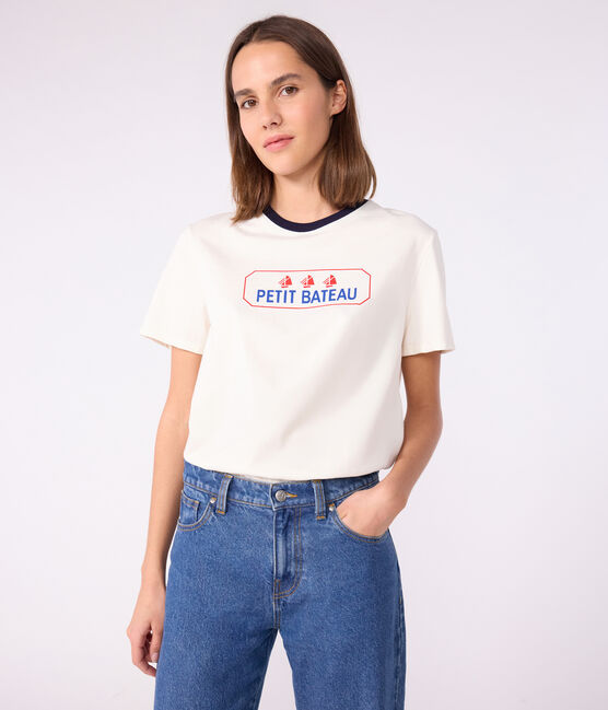 The Straight short-sleeved cotton T-shirt for women MILK blue/SOIR