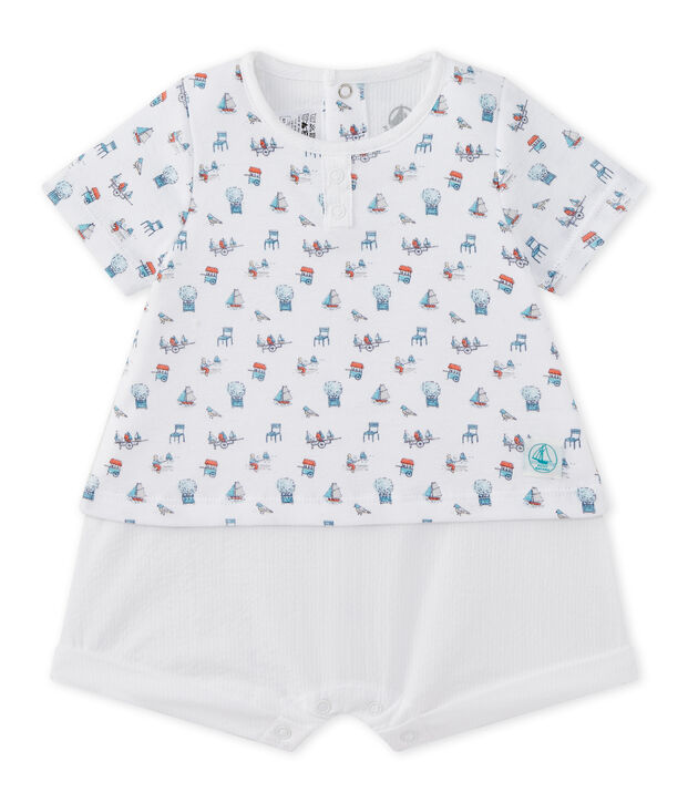 Baby boys' dual-fabric romper white/multicolor