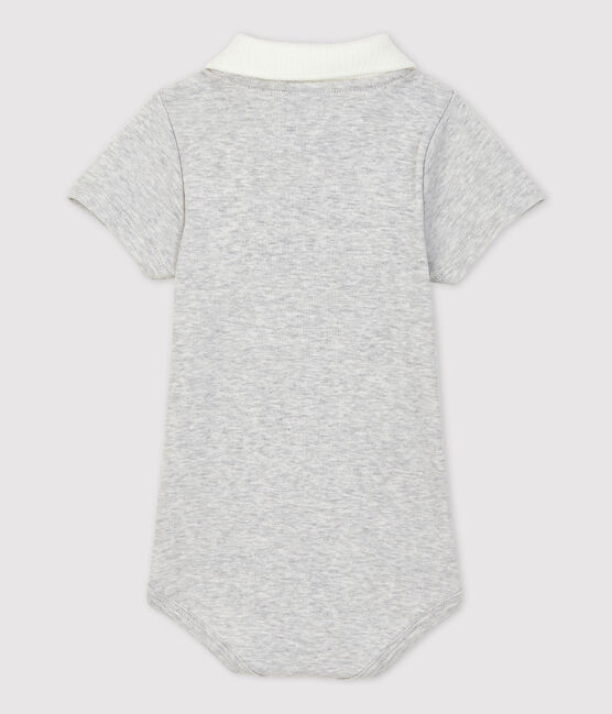 Babies' Short-Sleeved Organic Cotton Bodysuit with Polo Shirt Collar BELUGA CHINE grey