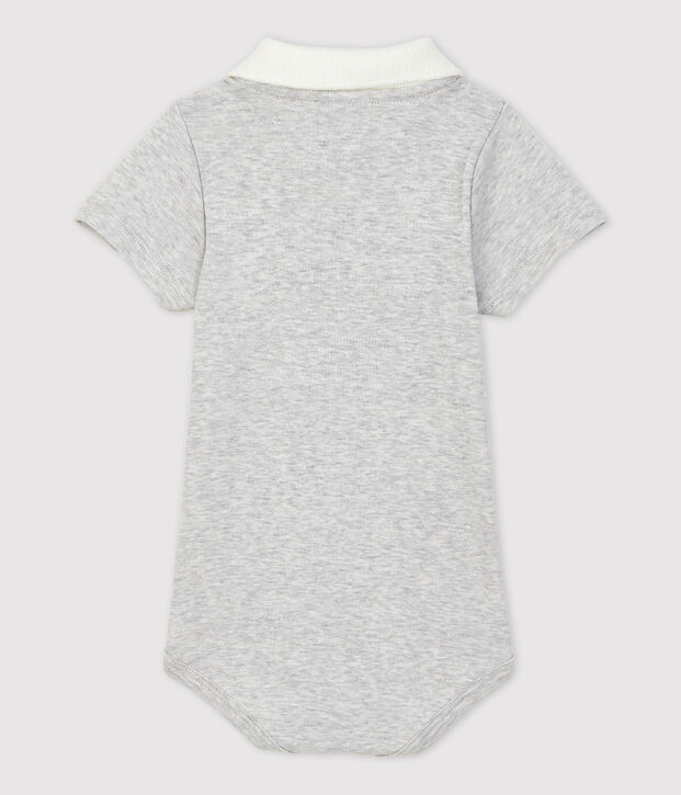 Babies' Short-Sleeved Organic Cotton Bodysuit with Polo Shirt Collar BELUGA CHINE