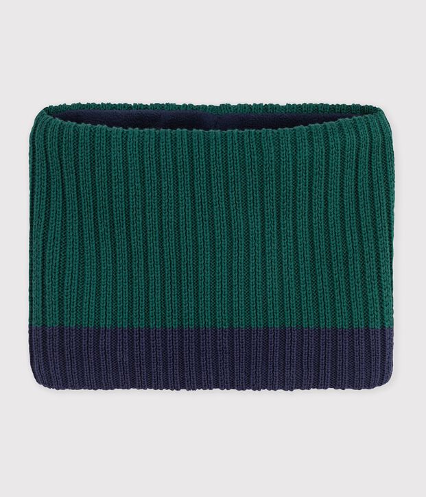 Children's two-tone knitted gloves lined in fleece green/blue