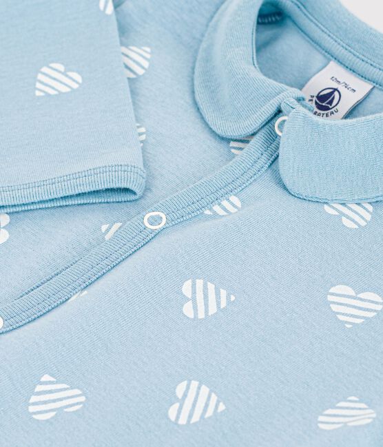 Babies' heart print footless cotton pyjama suit with a collar MIMI /ECUME