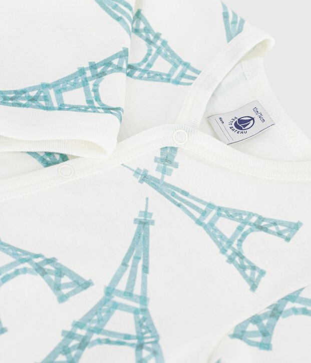 Babies' Eiffel Tower print cotton pyjama suit white/blue