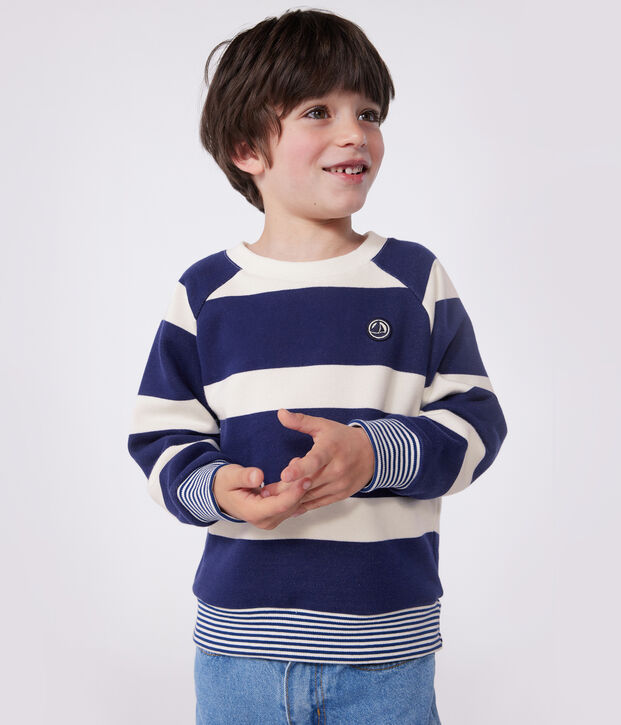 Children's unisex stripy cotton sweatshirt blue/ecru