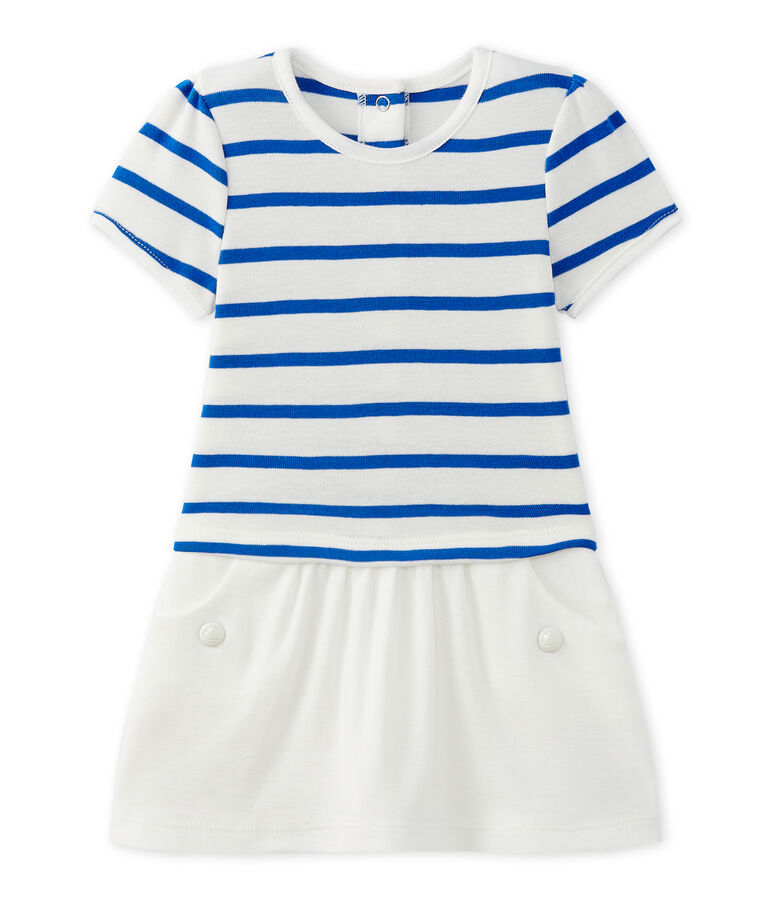 Baby girl's dress with short sleeves white/blue