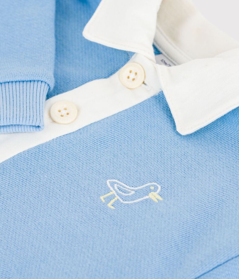 Babies' cotton sweatshirt embroidered with a seagull and a motif at the back FLO blue