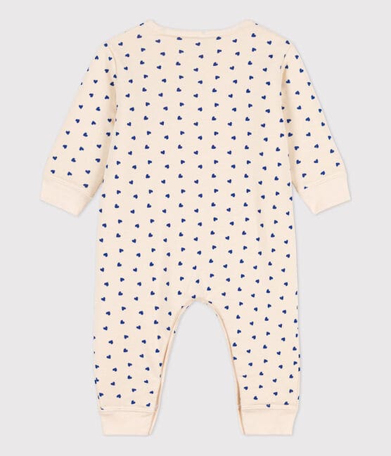 Babies' Heart Patterned Footless Cotton Sleepsuit AVALANCHE white/NEWBLEU