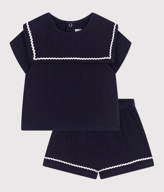 Babies' two-piece cotton outfit with nautical details SMOKING blue