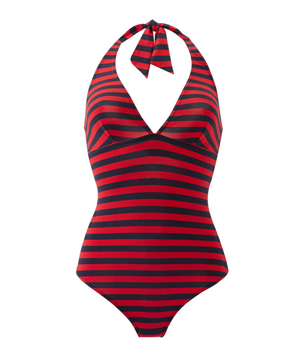 Women's one-piece sailor-stripe swimsuit blue/red