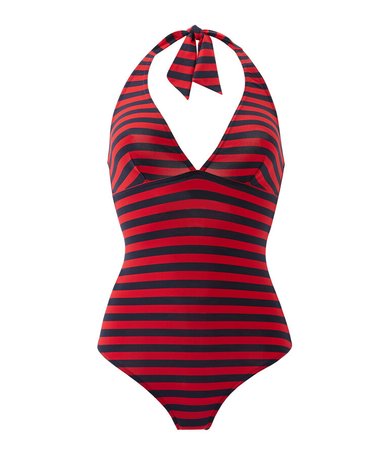Women's one-piece sailor-stripe swimsuit blue/red