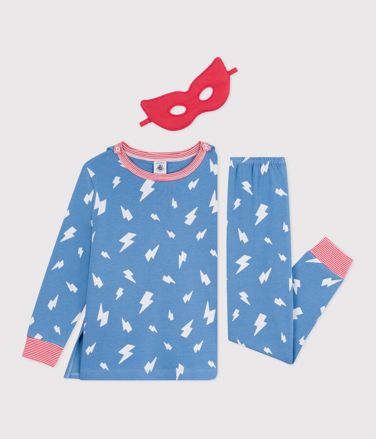 Children's short fancy dress pyjamas in glow-in-the-dark cotton with a cape blue/multicolor