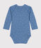 Babies' Long-Sleeved Cotton Wrapover Bodysuit. BEACH blue/MARSHMALLOW