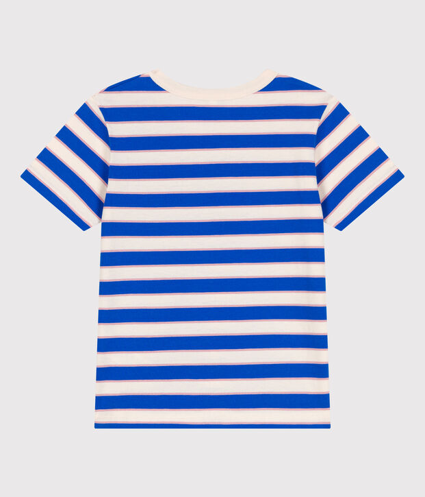 Children's short-sleeved stripy cotton T-shirt Ecru/multicolor