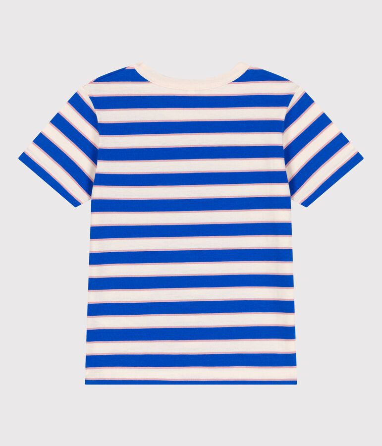 Children's short-sleeved stripy cotton T-shirt Ecru/multicolor