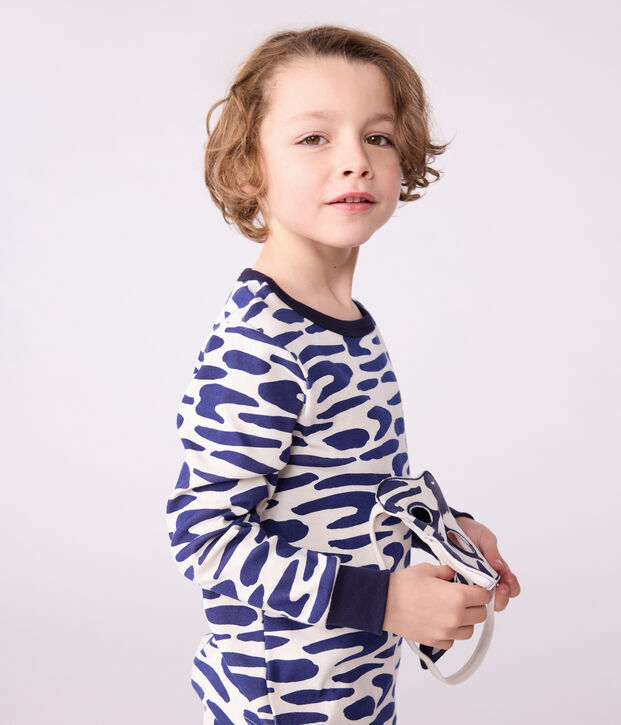 Children's zebra print cotton fancy dress pyjamas blue/blue