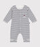 Babies' full-length jumpsuit in tube knit MARSHMALLOW white/SMOKING blue
