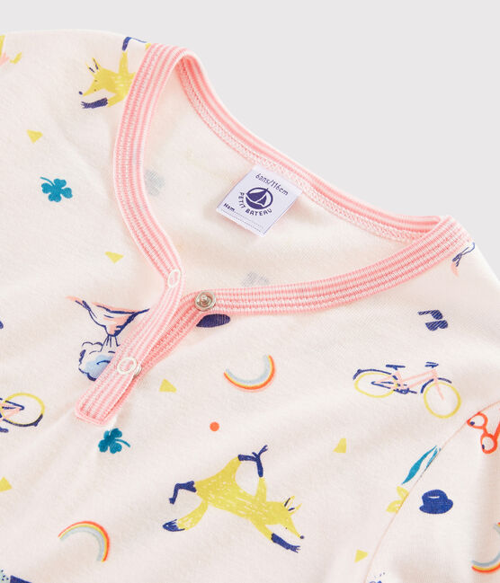 Girl's whimsical print ribbed nightdress FLEUR pink/MULTICO white