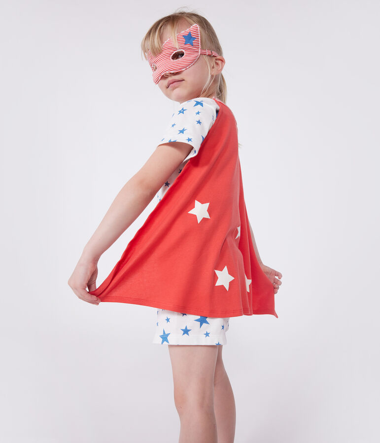 Children's short fancy dress pyjamas with a glow-in-the-dark cotton cape white/multicolor