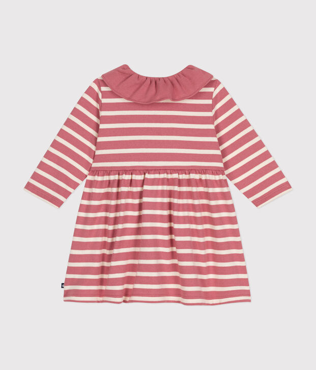 Babies' Long-Sleeved Thick Jersey Dress pink/ecru