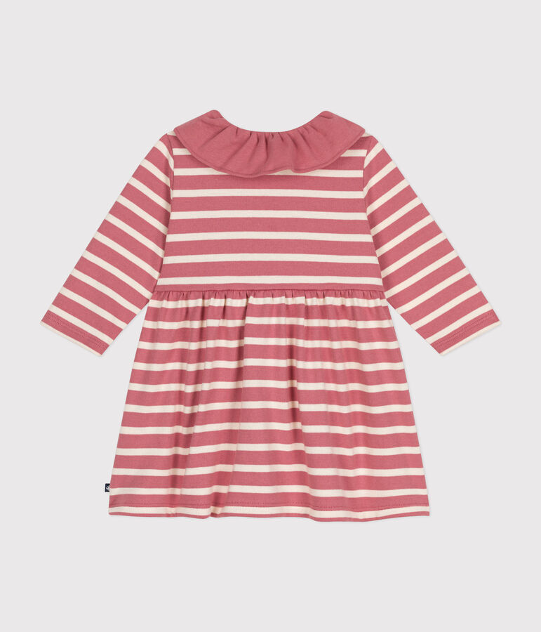 Babies' Long-Sleeved Thick Jersey Dress pink/ecru