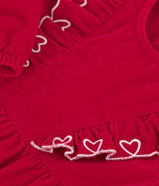 Babies' long-sleeved plain corduroy dress TERKUIT red