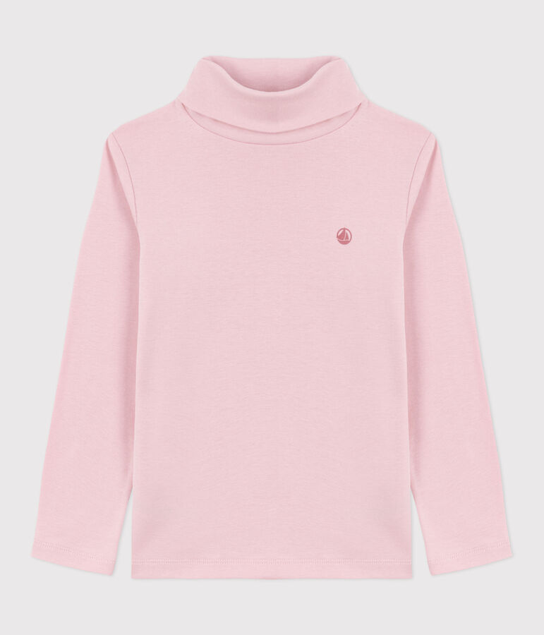 Children's plain cotton rollneck top pink
