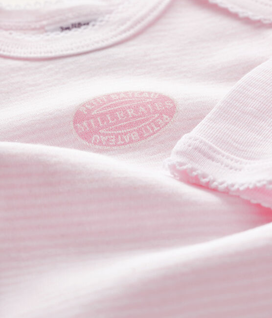 Baby girls' long-sleeved bodysuit VIENNE pink/ECUME white