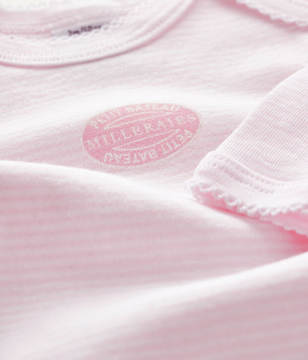 Baby girls' long-sleeved bodysuit pink/white