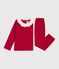 Children's plain ribbed velour pyjamas with a ruff red