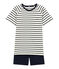 Boys' Ribbed Cropped Pyjamas MARSHMALLOW white/SMOKING blue