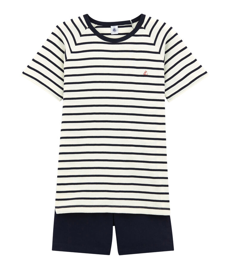 Boys' Ribbed Cropped Pyjamas white/blue