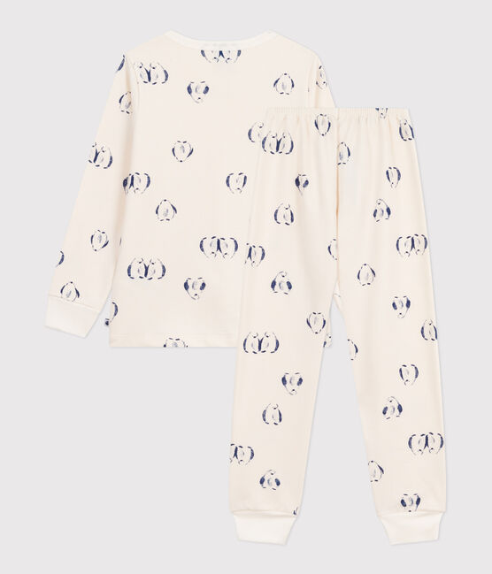 Children's penguin print fleece pyjamas MILK blue/SOIR