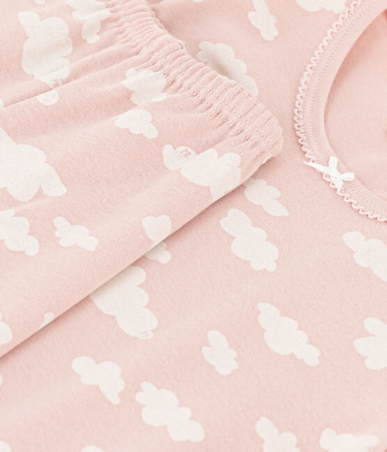 Girls' Cloud Patterned Short Cotton Pyjamas SALINE /MARSHMALLOW