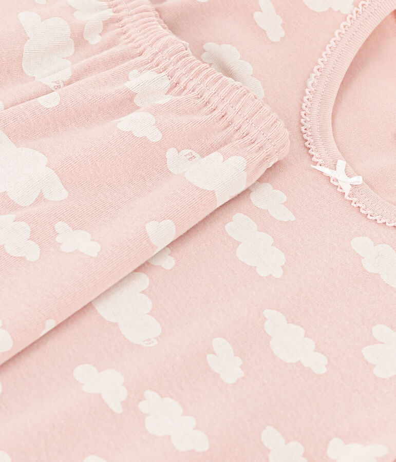 Girls' Cloud Patterned Short Cotton Pyjamas pink/white