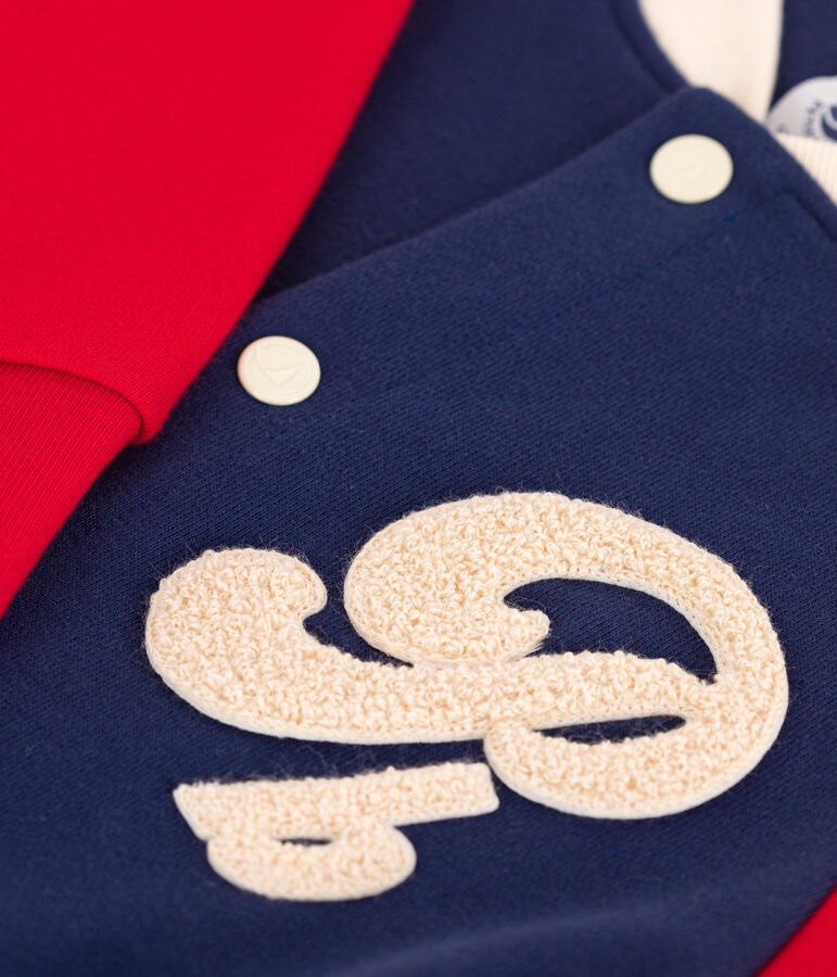 Boys' Fleece Baseball Jacket CHALOUPE blue/MULTICO white