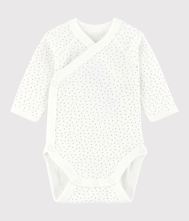 Unisex Babies' Short-Sleeved Wrapover Bodysuit white/blue