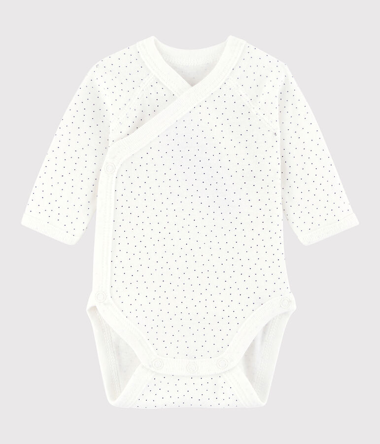 Unisex Babies' Short-Sleeved Wrapover Bodysuit white/blue