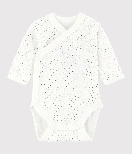 Unisex Babies' Short-Sleeved Wrapover Bodysuit MARSHMALLOW white/MEDIEVAL blue