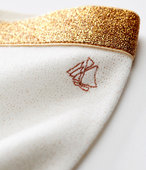 Baby girls' glittery leggings MARSHMALLOW white/COPPER pink